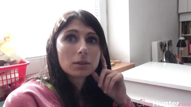 Hot brunette MILF granny ponders in pink top, Omahunter toy sex tease