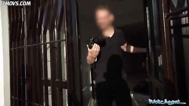 Little Eliss with man at door in Fake Hub studio photoshoot fuck