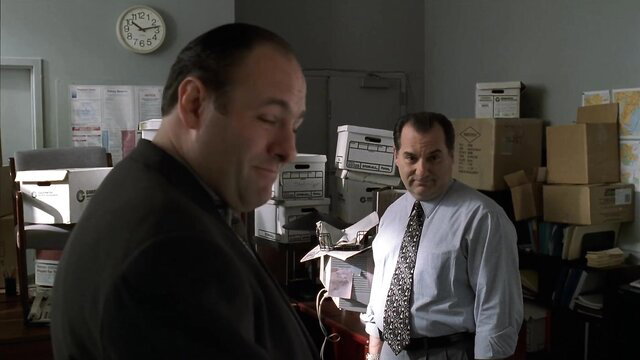 Tony Soprano and colleague in tense office chat, Sopranos S02E11