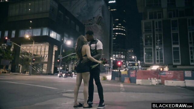 Tori Black kisses black guy passionately at night street