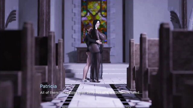 Gothic anime babe in sheer black dress fucked by man in church