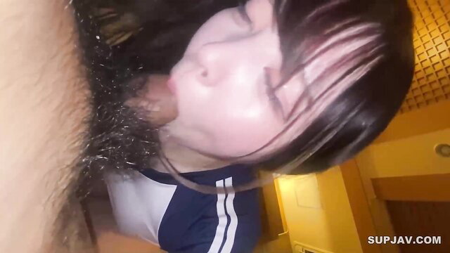 Japanese schoolgirl Nagisa deepthroating cock in POV JAV closeup