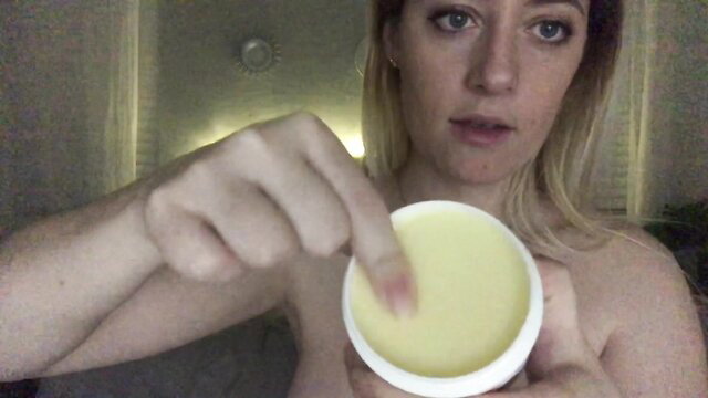 MissCassi applies lotion topless, big tits tease on OnlyFans