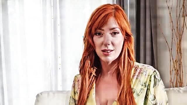 Redhead woman in floral dress, Lexi Lore style