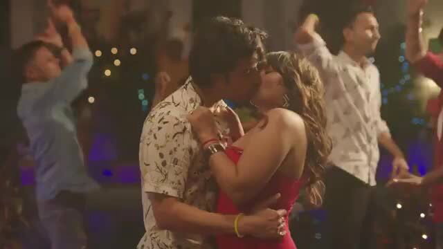 Megha Prasad sexy kiss with man at party in red dress