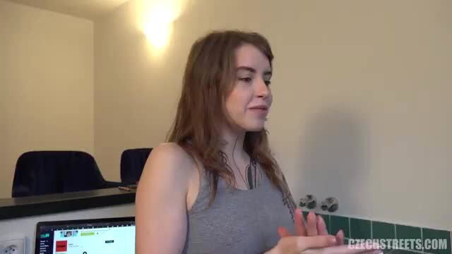 Eden Ivy Czech Streets E132 talking in tank top, amateur public style
