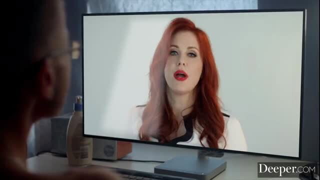 Lena Paul redhead seductress on screen in Deeper.com video