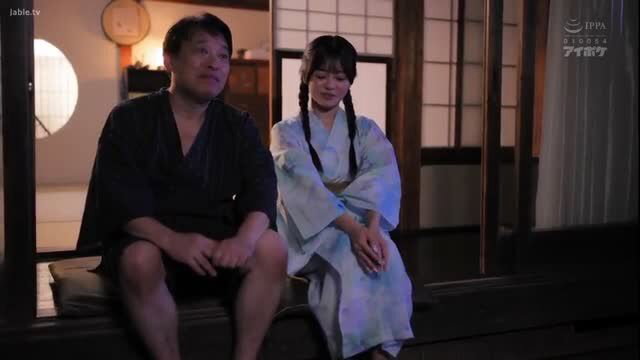 Japanese man and twintail girl in kimonos, JAV comfort scene