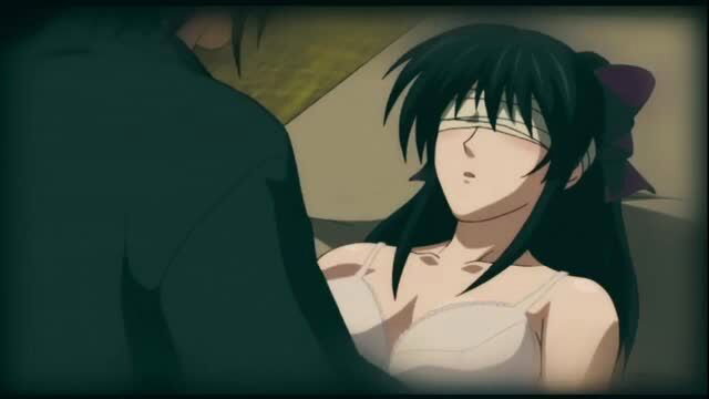 Blindfolded Asian babe in lingerie teased by man, big tits exposed