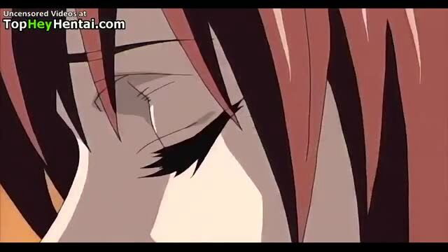 Anime hentai girl with red hair crying in ecstasy closeup