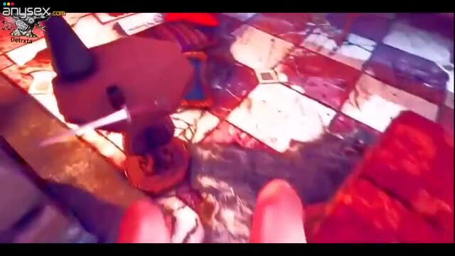 Cartoonish 3D sex scene with red lighting, dice and checkered floor