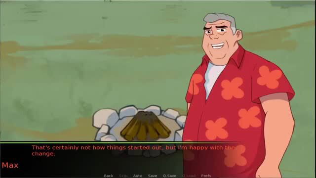 Cartoon man in red shirt smiling