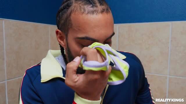 Hazel Moore sniffing panties in bathroom thumbnail from Out Of Order Orgasms