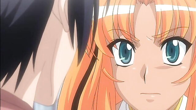 Orange-haired anime witch closeup with angry glare in Tentacle & Witches 3 hentai