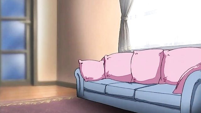 Anime hentai unsatisfied wife on pink pillow couch taboo scene