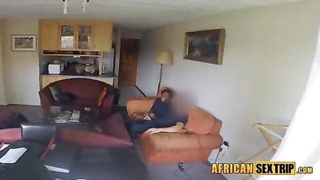 Amateur African hottie with big ass fucked by white boyfriend