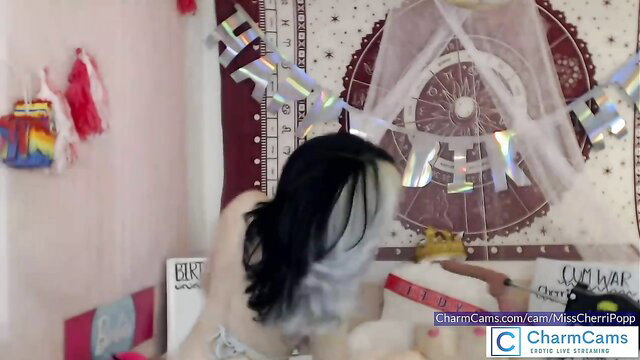 Miss Cherri Popp topless goth cam girl teasing ass on CharmCams