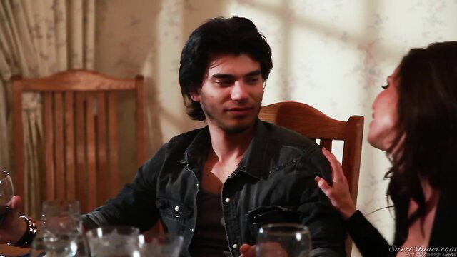 Marcus London in tense dinner flirt with busty brunette