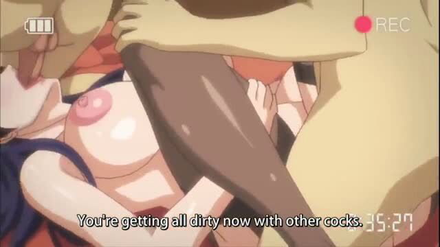 Anime girl with huge tits gangbanged, getting dirty with multiple cocks