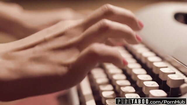 Jill Kassidy's hands on typewriter in Pure Taboo secretary scene