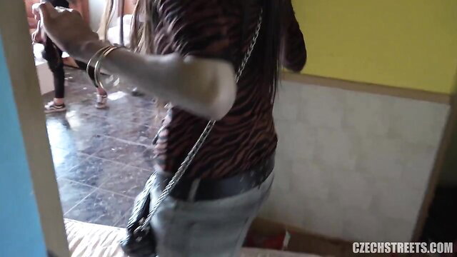 Ashley Ocean gypsy in tight zebra top and jeans on Czech Streets