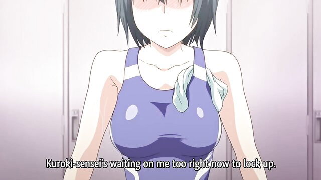 Kuroki Sensei in tight swimsuit waiting in locker room hentai JAV