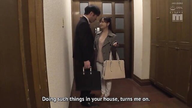 Rara Kudo in JAV affair scene, boss at home, teasing clothed seduction
