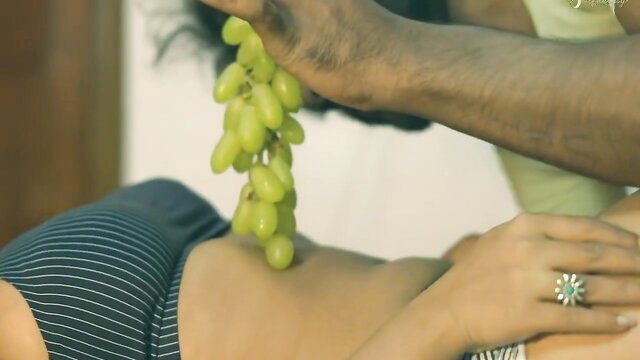 Ebony wife with big boobs gets grapes teased on body by AC mechanic