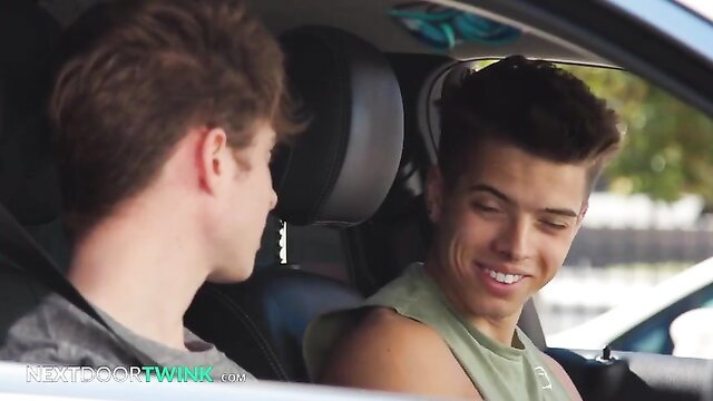 Evan Knoxx smiles at jock best friend in car - NextDoorTwink twink preview
