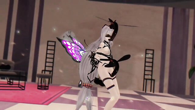Skadi Arknights hentai nude MMD dance with purple wings