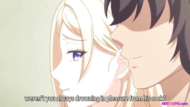Blonde hentai girl whispers to man, teased about drowning in cock pleasure