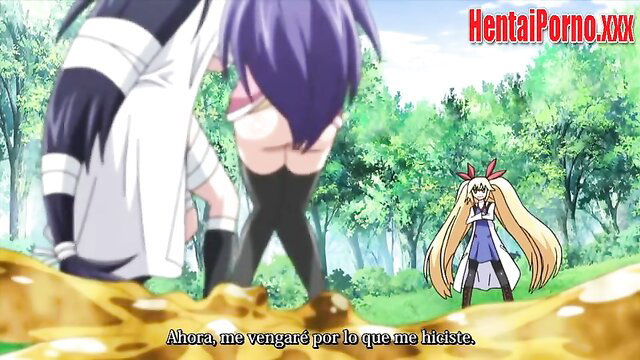 Blonde anime babe in stockings vows revenge while groped from behind