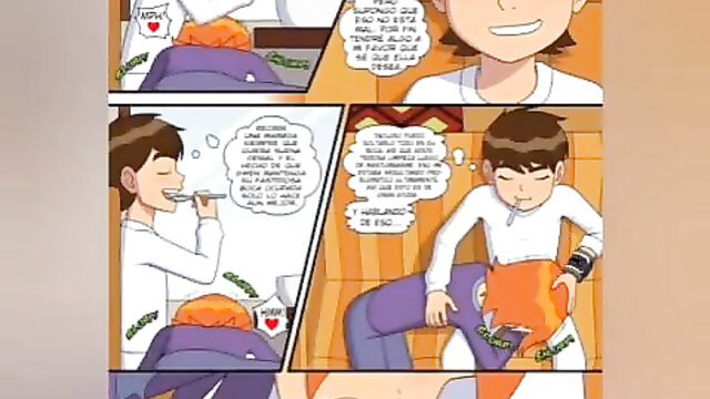 Ben 10 hentai: doctor gropes orange-haired twink boy's crotch in exam room