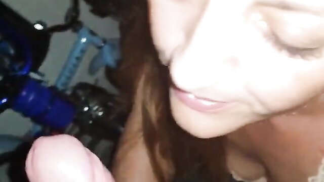 Amateur Tinder date brunette closeup sucking dick in basement POV