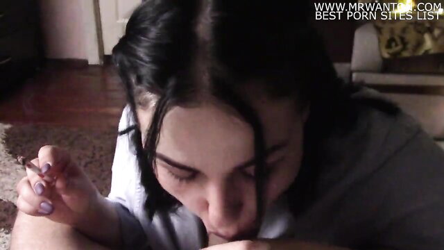 Melmanandgloria cigarette blowjob, facial cumshot on pale face