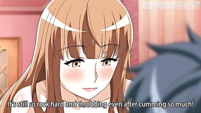 Anime girl blushes at throbbing hard cock post-cum in JAV hentai