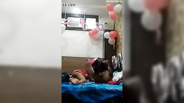 Indian couple fucking missionary on bed after birthday party
