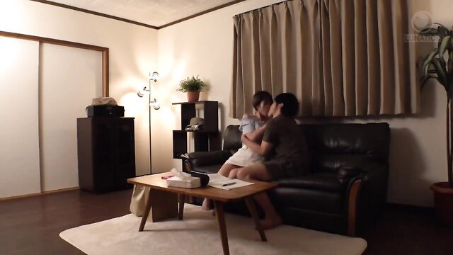 Big tits childhood friend kissing passionately on couch JAV