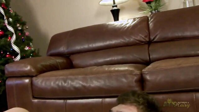 Hairy teen pussy shafted by boyfriend POV on couch