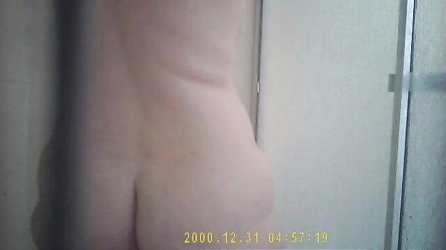 Nude wife back view in shower, plump pale ass visible 2000 amateur