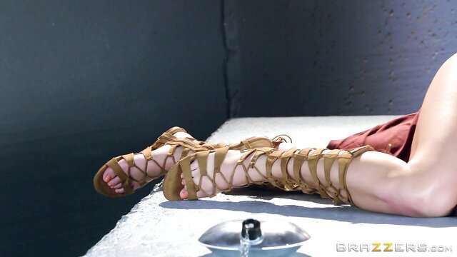 Abby Cross sexy tan gladiator sandals legs spread Brazzers