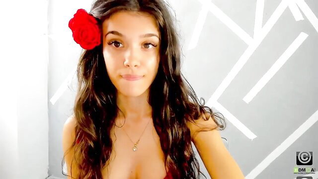BabyAylin first webcam show, sexy latina with cleavage and red flower
