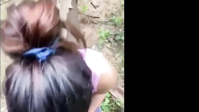 Cute Indian Tamil girl ponytail blue scrunchie outdoor fuck