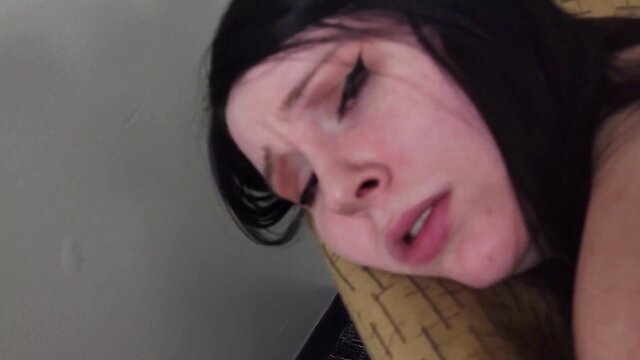 Angelina Elizabeth closeup POV blowjob teaser, pale beauty with black hair