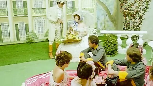 Blonde Ambition 1981 vintage porn cast in elegant garden party outfits