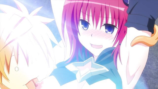 To Love-Ru Darkness hentai: redhead anime girl with cat ears groped by blonde boy