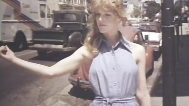 Blonde retro babe in halter dress on street, Small Town Girls 1979 VCX