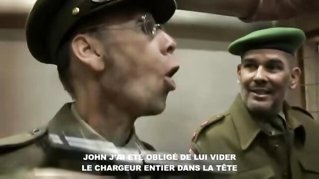 Mario Salieri military men in uniform shouting gun threat, Prisonnieres De Guerre