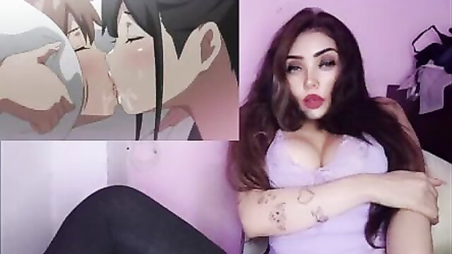 Melinamx masturbates to hentai BOKU NI KAREM 3 yuri kiss, big tits out