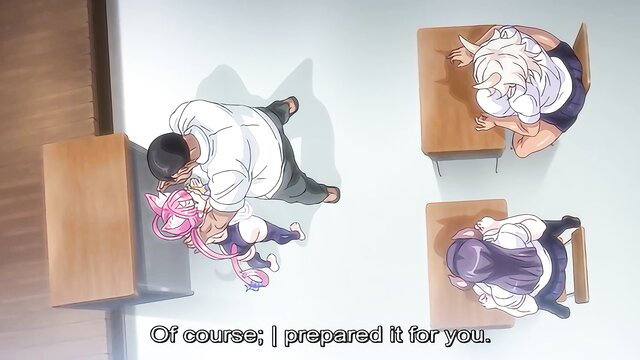 Pink-haired succubus student groped by teacher in classroom JAV